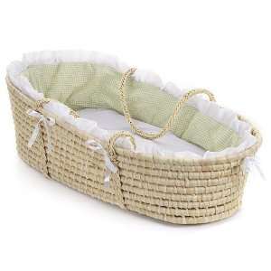  Natural Moses Basket With Sage Gingham Bedding Baby
