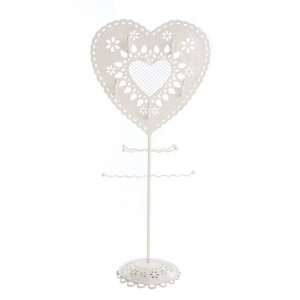 Vintage Shabby Chic Cream Heart Design Jewellery Display Holder Stand 