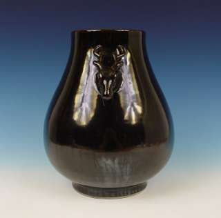 Superb Large Chinese Porcelain Fam Noir Vase Deer 19th C.  