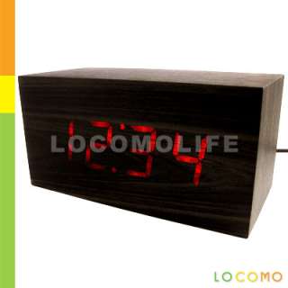 Wood Wooden Block LED Magic Desk Alarm Clock Calendar  