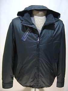   Lauren Mens L Hooded Leather Jacket Coat Zip Fleece Black Hoodie Line
