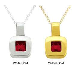   Gold Created Garnet Bold Contemporary Square Necklace  