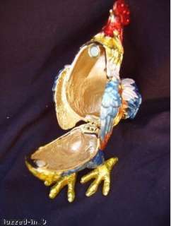PEWTER ROOSTER WITH CZECH CRYSTAL JEWEL TRINKET BOX NEW  