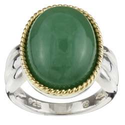 14k Yellow Gold and Silver Oval Green Jade Ring (Size 7)   
