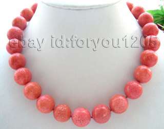 Genuine Natural 16mm Round Pink Coral Necklace  
