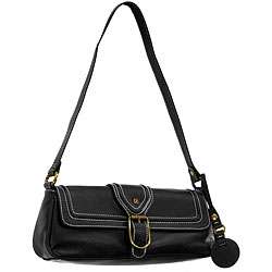 Isaac Mizrahi Womens Black Faux Leather Handbag  