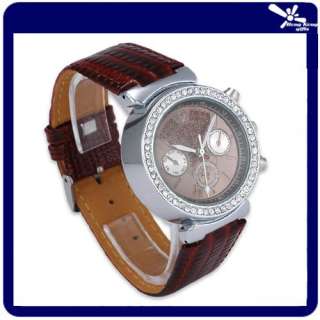 Crystal Stone Decorated Brown Band Wrist Ladies Watch A  
