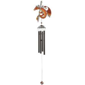   Dragon Holding Sword on Black Coated Copper Wind Chime Patio, Lawn