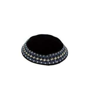 15 Centimeter Tightly Knitted Kippah in Black with Wide Multi Colored 