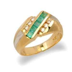  14K Gold Mens Emerald and Diamond Ring Grande Jewelry