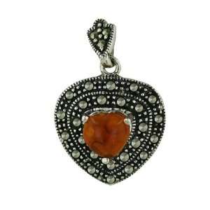   Silver Marcasite Faux Amber Heart Silver Empire Jewelry Jewelry