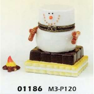 Porcelain Hinged Boxes Marshmallow man / Snowman Keepsake Trinket Box 