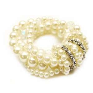  Bridal Jewelry Crystal 4 Row Pearl Bracelet Creme Jewelry