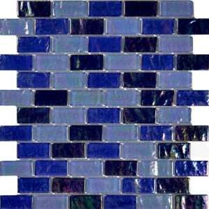  Glass Tile Blue Textured Iridescent Glass Blend 1 x 2 