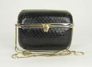 Auth Vintage JUDITH LEIBER Black Snakeskin Box Bag  
