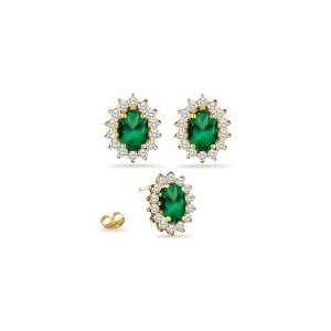  0.84 Ct Diamond & 2.04 Ct Emerald Earrings in 18K Yellow 