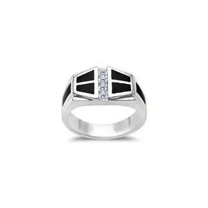  0.25 CT MENS FANCY INLAID ONYX RING IN WHITE GOLD 5.0 
