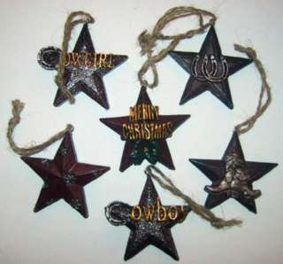 Western Stars Set of 6 Christmas Ornaments Brand New   Finely 