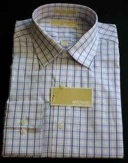 MICHAEL KORS Mens Plaid Dress Shirt White/Blue SizesL & XL (16 & 17 