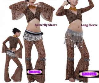 Belly Dance,Dancing Exercise Leopard Pant + Wrap Top  