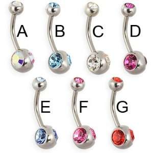  Navel ring with duo bottom gem and jeweled top ball, red 