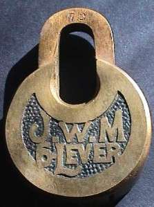 Antique Bronze/Brass? Vintage J.W.M 6 Lever Push Key Padlock  