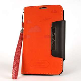 NEW SAMSUNG Galaxy Note ORANGE Leather Case Cover Flip Clutch Stand 