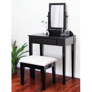  Zuo Joli Makeup Vanity Table Stool Set in Black Furniture 