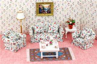 Single Sofa Red Flower Dollhouse Miniature Furniture  