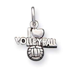  925 Silver Solid I Love Heart Volleyball Charm Pendant 