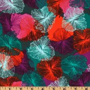  44 Wide Bryant Park Zinnias Teal/Red/Purple Fabric By 