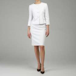 Tahari ASL Womens White Collarless Skirt Suit  
