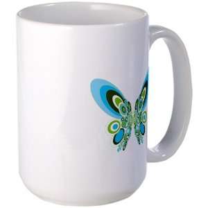  Large Mug Coffee Drink Cup Retro Blue Butterfly 