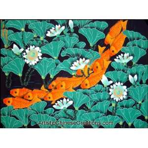   / Original Chinese Painting Chinese Peasant Painting   Lotus & Fish