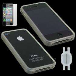 rooCASE iPhone 4 Clear Bumper Design TPU Crystal Case 3 in 1 Bundle 
