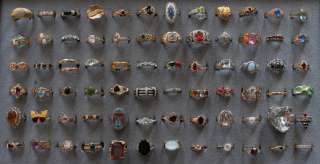 72 Rings in Tray Vintage Costume Fashion Jewelry Huge Lot Rhinestone 