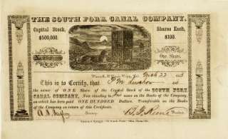 South Fork Canal Company Stock, Placerville, California 1853  