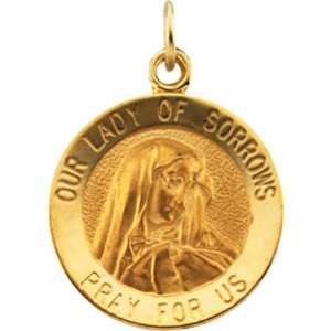    14K Yellow Gold Our Lady of Sorrow Medal   18.00mm Jewelry