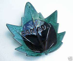 EVANGELINE CANADA Green Glazed Pottery Maple Leaf Dish  