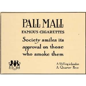  1907 Ad Pall Mall Cigarettes 25 Cents Smoking Tobacco 