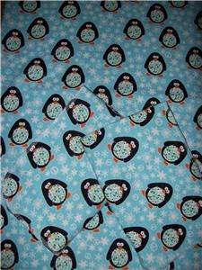 Winter Penguin Flannel Receiving Blanket and Two Matching Burp Cloths