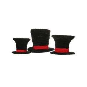   of 3 Black Velveteen Wrapped Top Hat Christmas Table Decorations 7