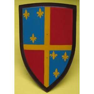  Steel Medieval Shield with Painted Fleur de Lis Design 