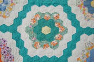 CLASSIC 30s Hand Stitched Flower Garden Antique Quilt  