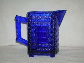LOG CABIN SHAPE PITCHER COBALT BLUE GLASS PITCHER 5  