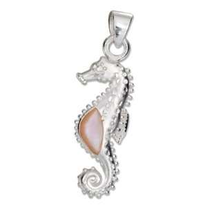  Sterling Silver 20mm Seahorse Charm with Pink Mother Of 