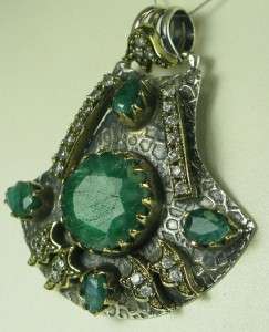 Art Deco 14.87ctw Colombian Emerald & Sapphire 18K Gold/Sterling 