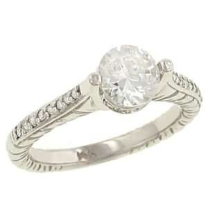    Engraved Pave Diamond Engagement Ring .16cttw (cz ctr) Jewelry
