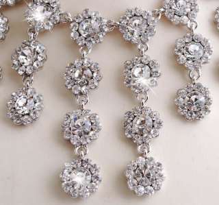 White Rhinestone White Gold Plated Necklace&Earring SET  