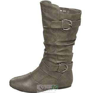 Top Moda Life 8 Grey Mid Knee High Flats Boots 